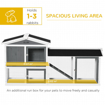 2 Tier Wooden Rabbit Hutch with Run Box and Slide-out Tray 175.8x52x85.5cm - White