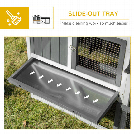 2 Tier Wooden Rabbit Hutch with Run Box and Slide-out Tray 175.8x52x85.5cm - White