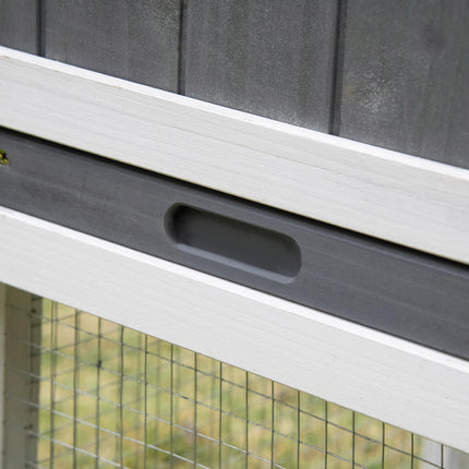 2 Tier Wooden Rabbit Hutch with Run Box and Slide-out Tray 175.8x52x85.5cm - White