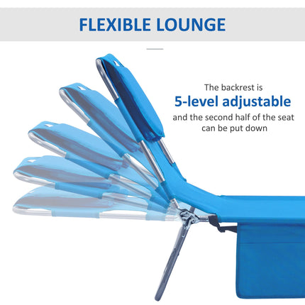 Adjustable Beach Chaise Lounge with Face Cavity & Arm Slots, Portable Reclining Sun Lounger 5-Position Backrest - Blue