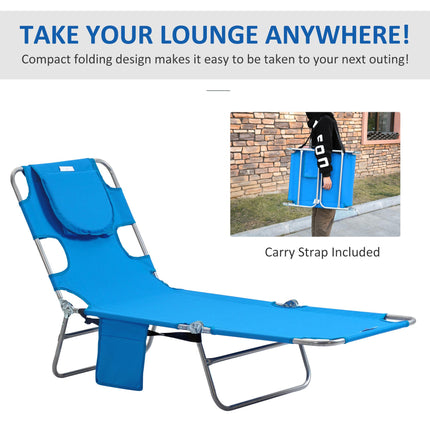 Adjustable Beach Chaise Lounge with Face Cavity & Arm Slots, Portable Reclining Sun Lounger 5-Position Backrest - Blue