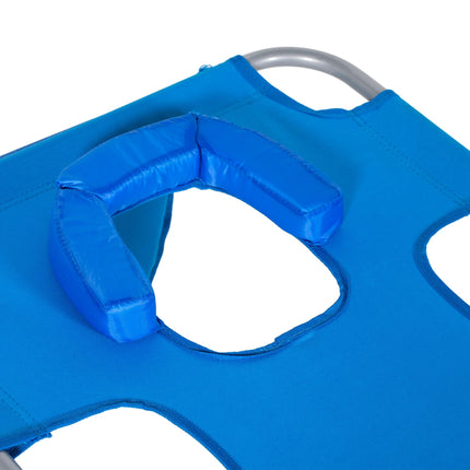 Adjustable Beach Chaise Lounge with Face Cavity & Arm Slots, Portable Reclining Sun Lounger 5-Position Backrest - Blue
