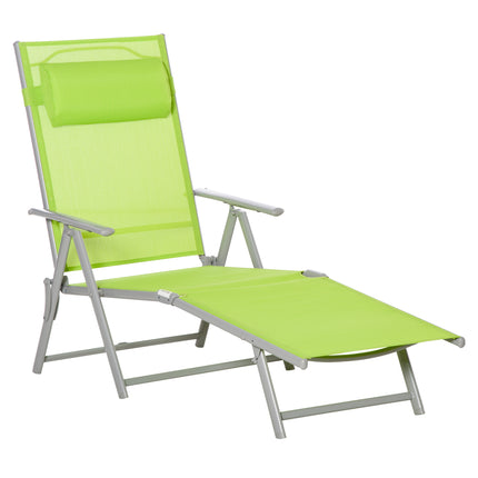 Folding Outdoor Sun Lounger with Pillow and 7 Adjustable Positions - Grey