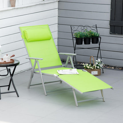 Folding Outdoor Sun Lounger with Pillow and 7 Adjustable Positions - Grey