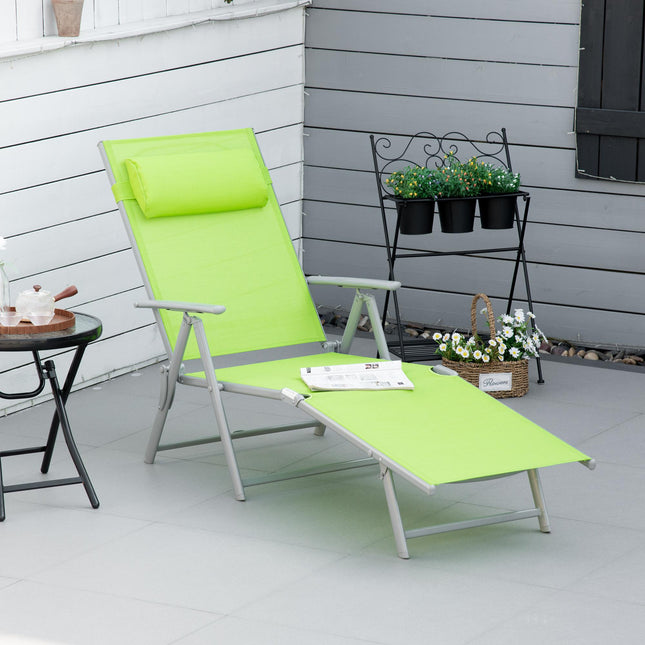 Folding Outdoor Sun Lounger with Pillow and 7 Adjustable Positions - Grey