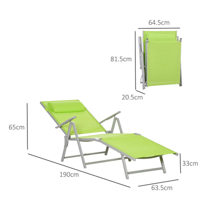 Folding Outdoor Sun Lounger with Pillow and 7 Adjustable Positions - Grey