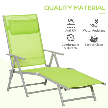 Folding Outdoor Sun Lounger with Pillow and 7 Adjustable Positions - Grey