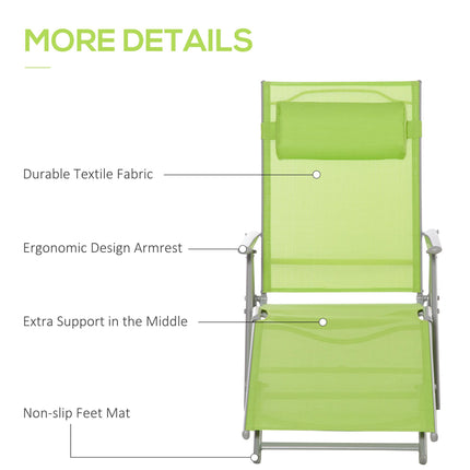 Folding Outdoor Sun Lounger with Pillow and 7 Adjustable Positions - Grey