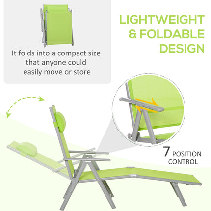 Folding Outdoor Sun Lounger with Pillow and 7 Adjustable Positions - Grey