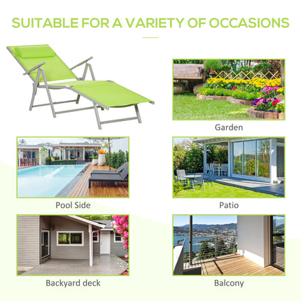 Folding Outdoor Sun Lounger with Pillow and 7 Adjustable Positions - Grey