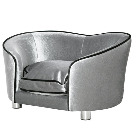 Pet Sofa Couch for Small Dogs and Cats with Storage Pocket and Removable Cushion, 69x49x38cm - Silver Grey