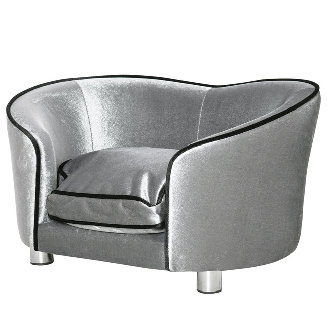 Pet Sofa Couch for Small Dogs and Cats with Storage Pocket and Removable Cushion, 69x49x38cm - Silver Grey