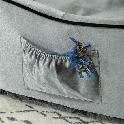 Pet Sofa Couch for Small Dogs and Cats with Storage Pocket and Removable Cushion, 69x49x38cm - Silver Grey