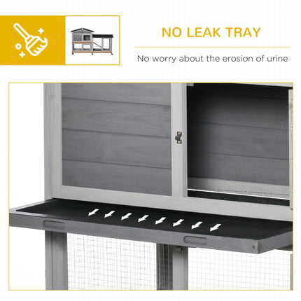 Two-Tier Wooden Rabbit and Guinea Pig Hutch with Run, Wheels, Ramp & Slide-Out Tray 157.4x53x99.5 cm - Grey and Black