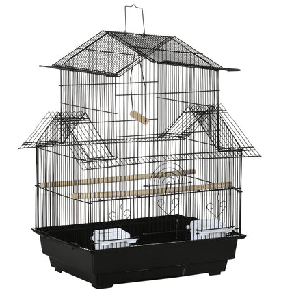Metal Bird Cage with Swing, Perch, Food Container & Tray for Finch Canary Budgie 50.5x40x63cm - Black