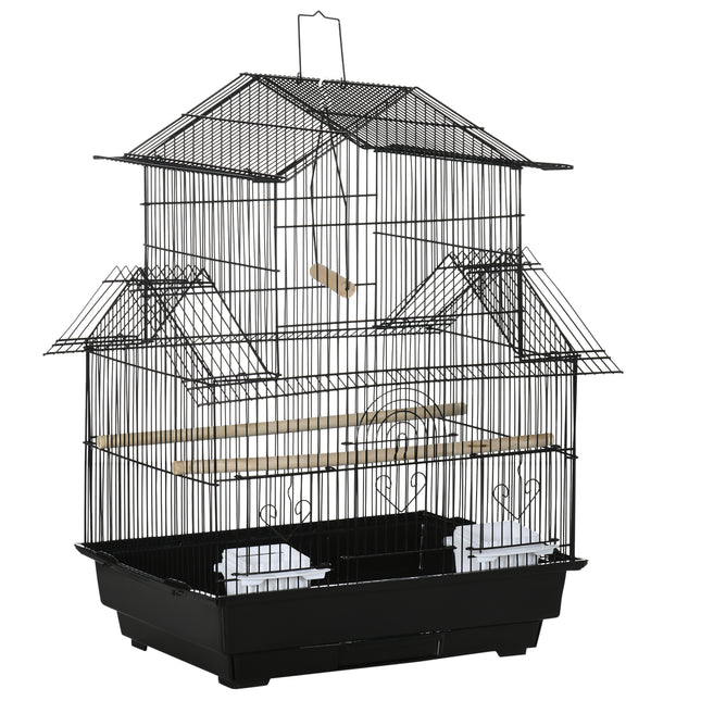 Metal Bird Cage with Swing, Perch, Food Container & Tray for Finch Canary Budgie 50.5x40x63cm - Black