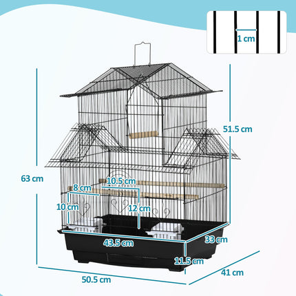 Metal Bird Cage with Swing, Perch, Food Container & Tray for Finch Canary Budgie 50.5x40x63cm - Black