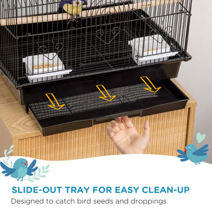 Metal Bird Cage with Swing, Perch, Food Container & Tray for Finch Canary Budgie 50.5x40x63cm - Black