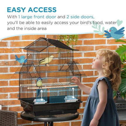 Metal Bird Cage with Swing, Perch, Food Container & Tray for Finch Canary Budgie 50.5x40x63cm - Black
