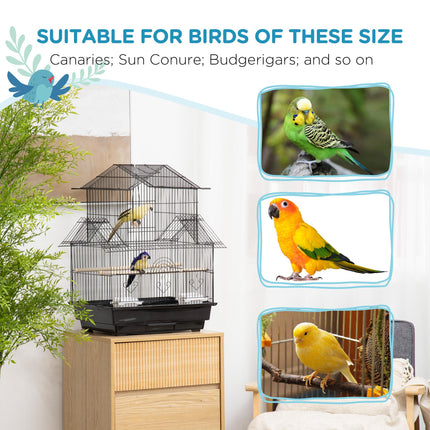 Metal Bird Cage with Swing, Perch, Food Container & Tray for Finch Canary Budgie 50.5x40x63cm - Black