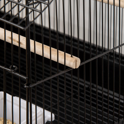 Metal Bird Cage with Swing, Perch, Food Container & Tray for Finch Canary Budgie 50.5x40x63cm - Black
