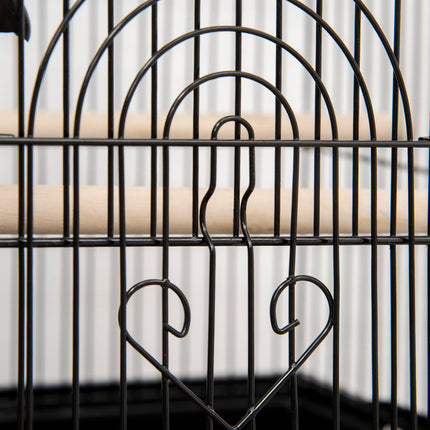 Metal Bird Cage with Swing, Perch, Food Container & Tray for Finch Canary Budgie 50.5x40x63cm - Black