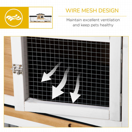2 Tier Wooden Rabbit Hutch with Double Side Run Boxes, Slide-out Tray & Ramp, 230x53x93.5cm - Black White Yellow