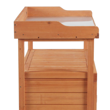 Multi-function Potting Bench Table with Storage Cabinet and Galvanized Top, 98x47x105cm - Orange