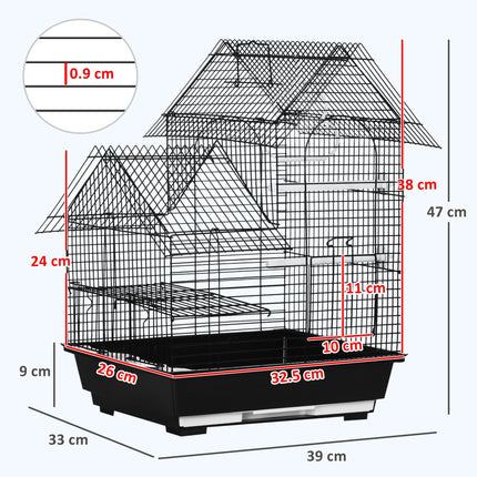 Metal Bird Cage with Stand for Small Birds Parrot Cockatiel Budgie Finch Canary - Black