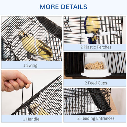 Metal Bird Cage with Stand for Small Birds Parrot Cockatiel Budgie Finch Canary - Black