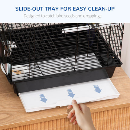 Metal Bird Cage with Stand for Small Birds Parrot Cockatiel Budgie Finch Canary - Black