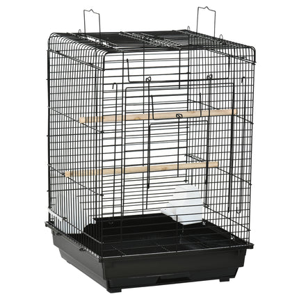 Steel Bird Cage with Stand, Openable Top, Tray, Handles & Feeding Bowls for Parakeet Finch - Black