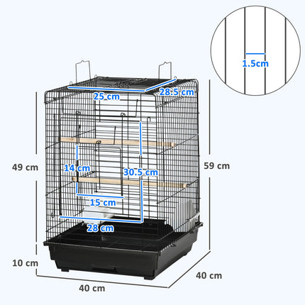 Steel Bird Cage with Stand, Openable Top, Tray, Handles & Feeding Bowls for Parakeet Finch - Black