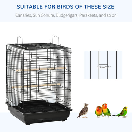 Steel Bird Cage with Stand, Openable Top, Tray, Handles & Feeding Bowls for Parakeet Finch - Black