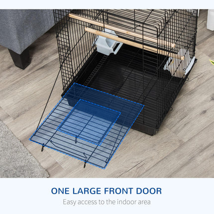 Steel Bird Cage with Stand, Openable Top, Tray, Handles & Feeding Bowls for Parakeet Finch - Black