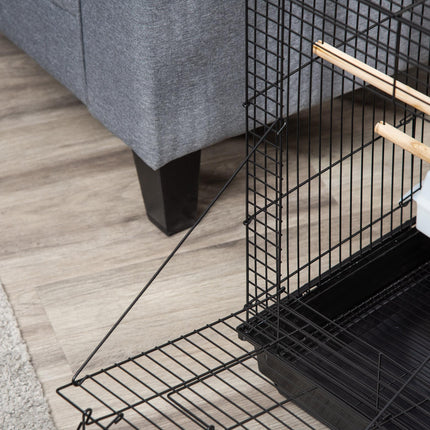 Steel Bird Cage with Stand, Openable Top, Tray, Handles & Feeding Bowls for Parakeet Finch - Black