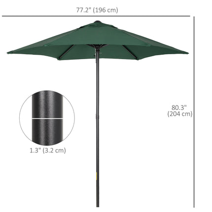2m Patio Parasol Umbrella with 6 Ribs for Garden, Balcony, Bench - Green