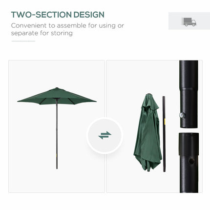 2m Patio Parasol Umbrella with 6 Ribs for Garden, Balcony, Bench - Green