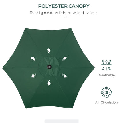 2m Patio Parasol Umbrella with 6 Ribs for Garden, Balcony, Bench - Green