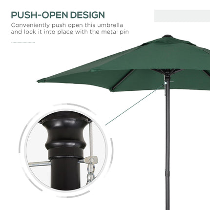 2m Patio Parasol Umbrella with 6 Ribs for Garden, Balcony, Bench - Green