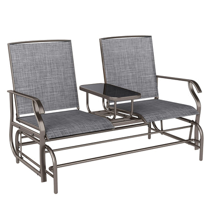 2 Seater Metal Swing Glider with Glass Table - Brown & Grey