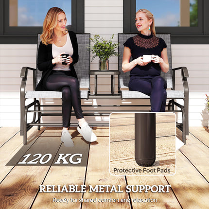 2 Seater Metal Swing Glider with Glass Table - Brown & Grey
