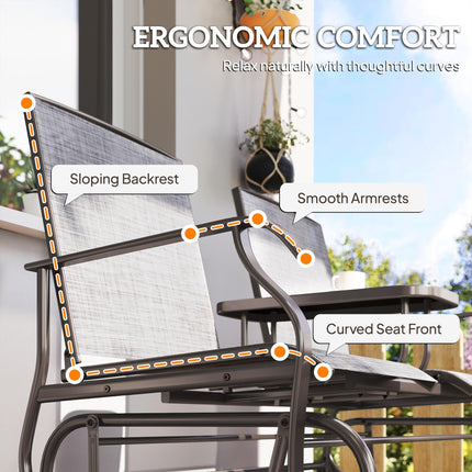 2 Seater Metal Swing Glider with Glass Table - Brown & Grey