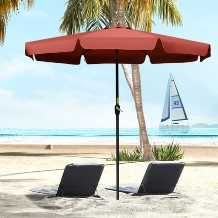 2.66m Patio Umbrella with Ruffled Canopy and Aluminium Pole - Wine Red
