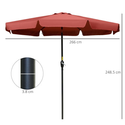 2.66m Patio Umbrella with Ruffled Canopy and Aluminium Pole - Wine Red