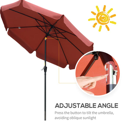 2.66m Patio Umbrella with Ruffled Canopy and Aluminium Pole - Wine Red