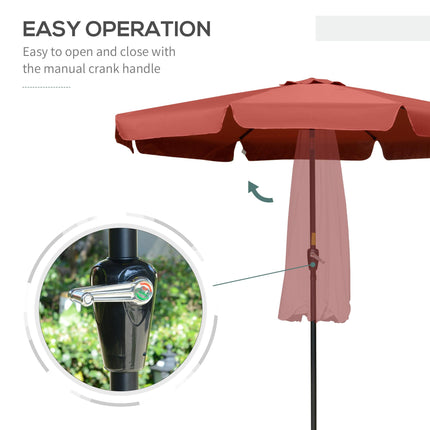 2.66m Patio Umbrella with Ruffled Canopy and Aluminium Pole - Wine Red