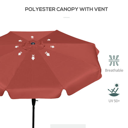 2.66m Patio Umbrella with Ruffled Canopy and Aluminium Pole - Wine Red