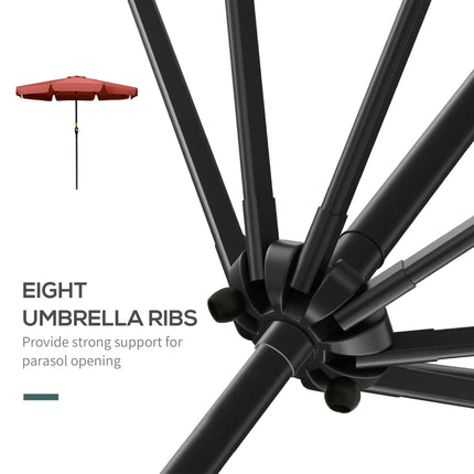 2.66m Patio Umbrella with Ruffled Canopy and Aluminium Pole - Wine Red