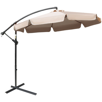 2.7m Cantilever Parasol with Crank Handle and Cross Base - Light Brown